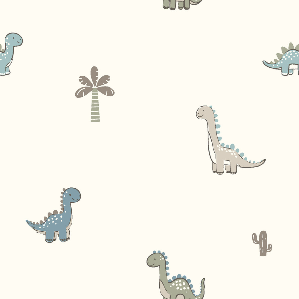 Dinos & Palm Trees on Ivory Cotton Lycra