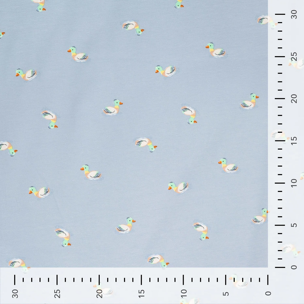 Ducks on Dusty Blue Bamboo Cotton Lycra Knit