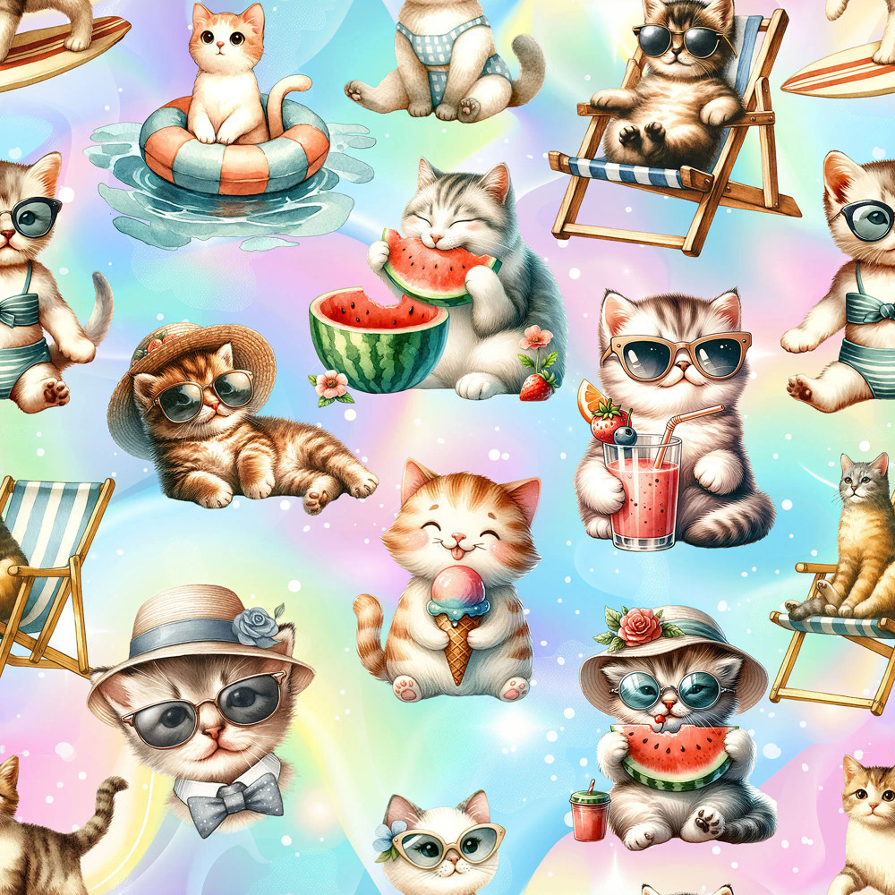 Summer Cats Cotton Lycra Knit