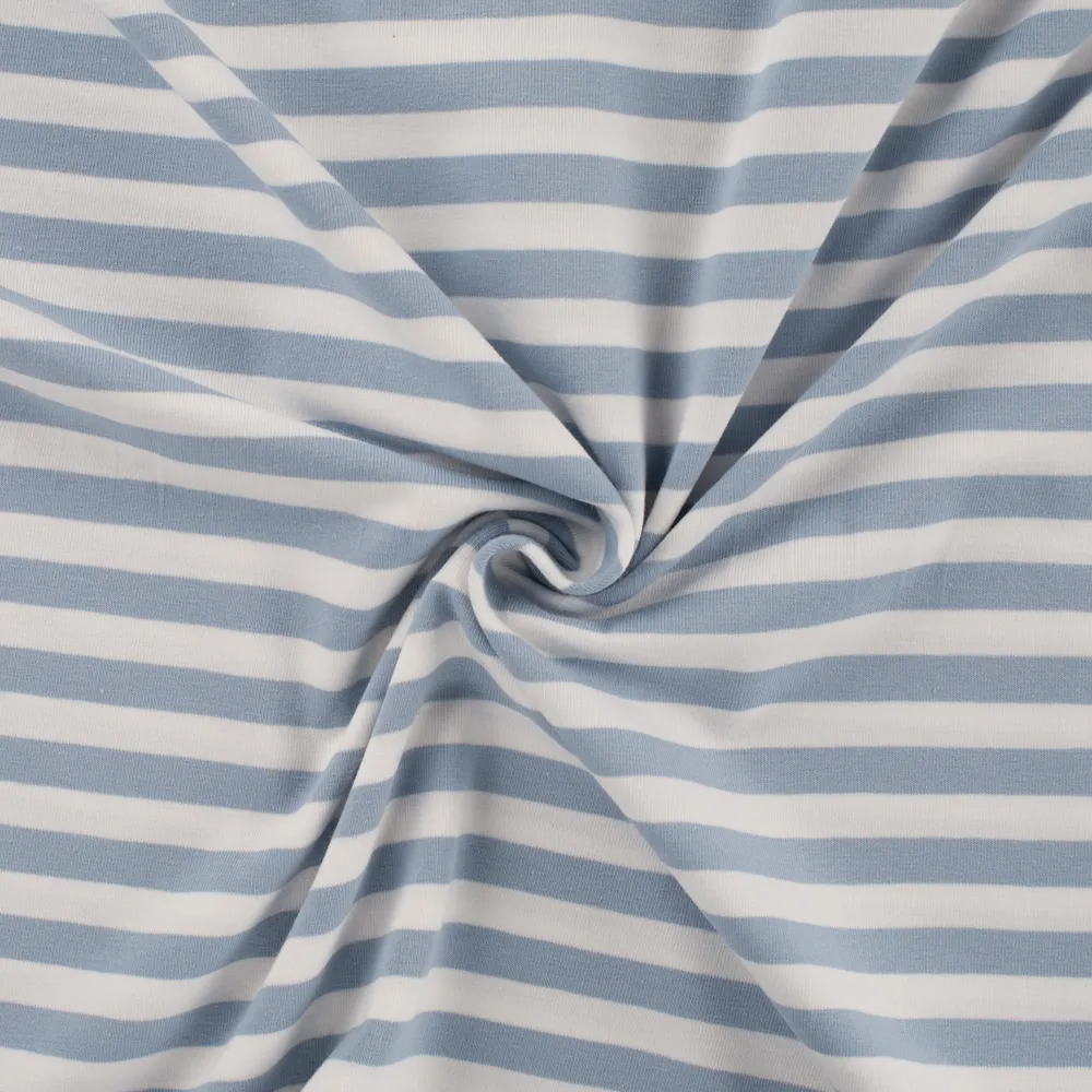 Blue & Ivory Yarn Dyed Stripe Cotton Lycra
