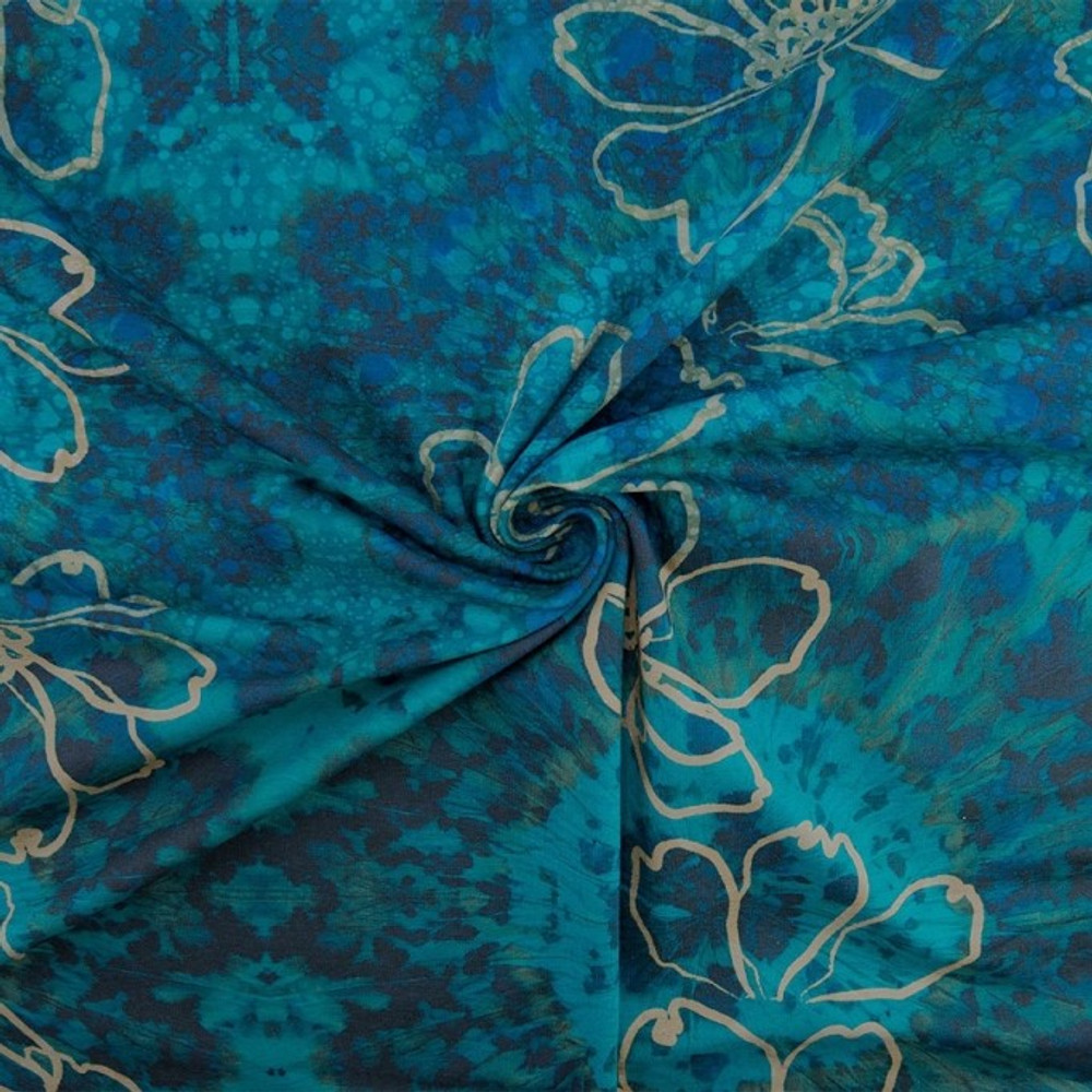 Blue Batik Floral Cotton Lycra