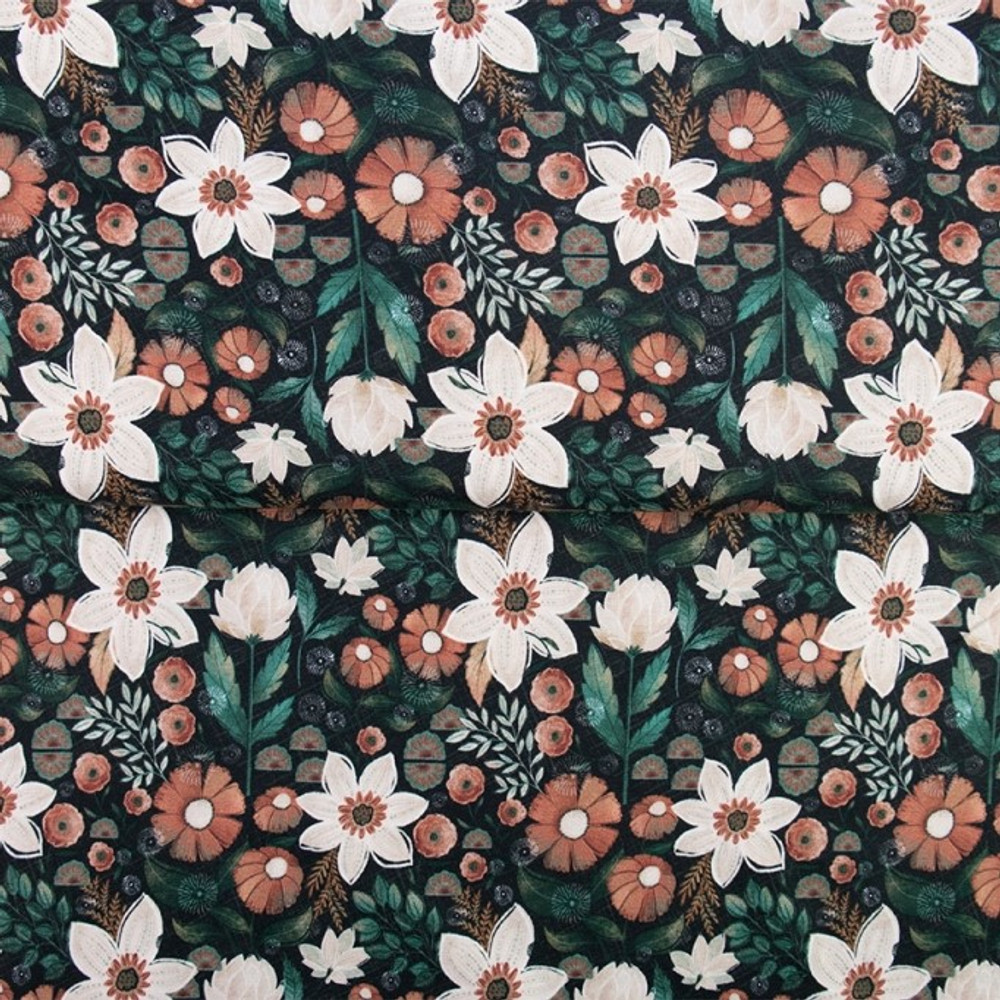 Fall Garden on Black Cotton Lycra