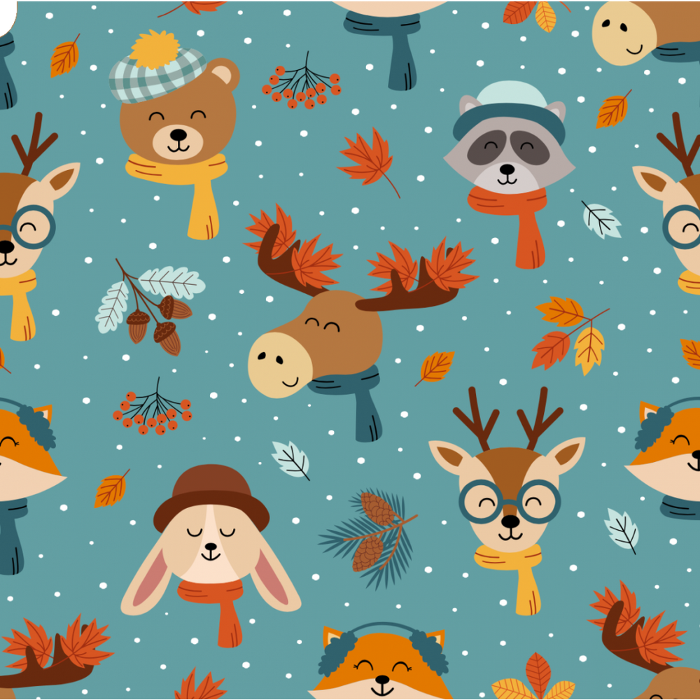 Autumn Animal Friends Cotton Lycra Knit