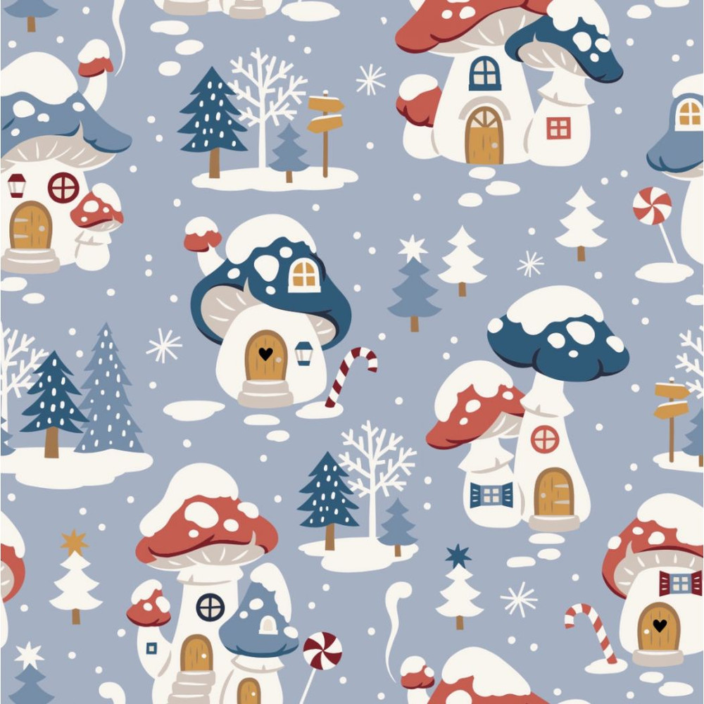 Snowy Toadstools Cotton Lycra Knit
