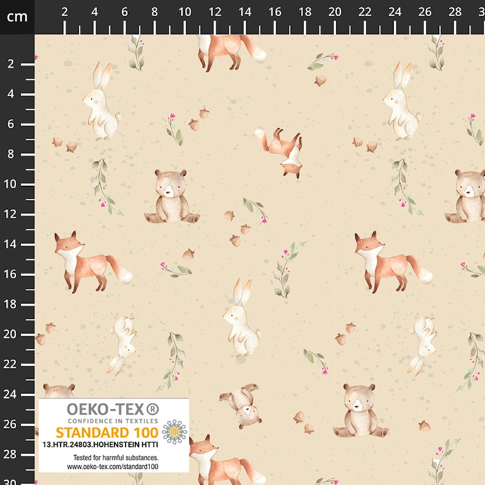 Stof Fabrics Forest Animals on Tan Cotton Lycra Knit