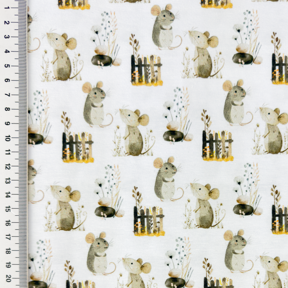 Sweet Mouse on Ivory Cotton Lycra Knit