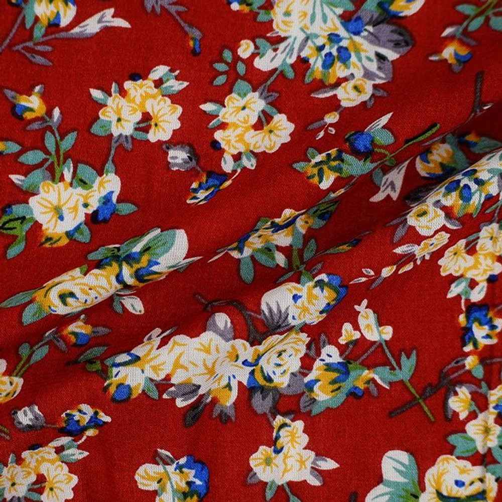 Floral on Burgundy Rayon Challis
