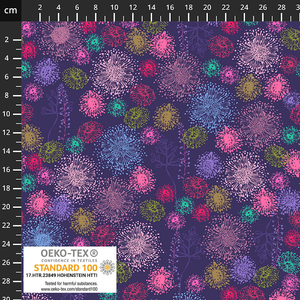 Stof Fabrics Abstract Danelions on Purple Cotton Lycra Knit