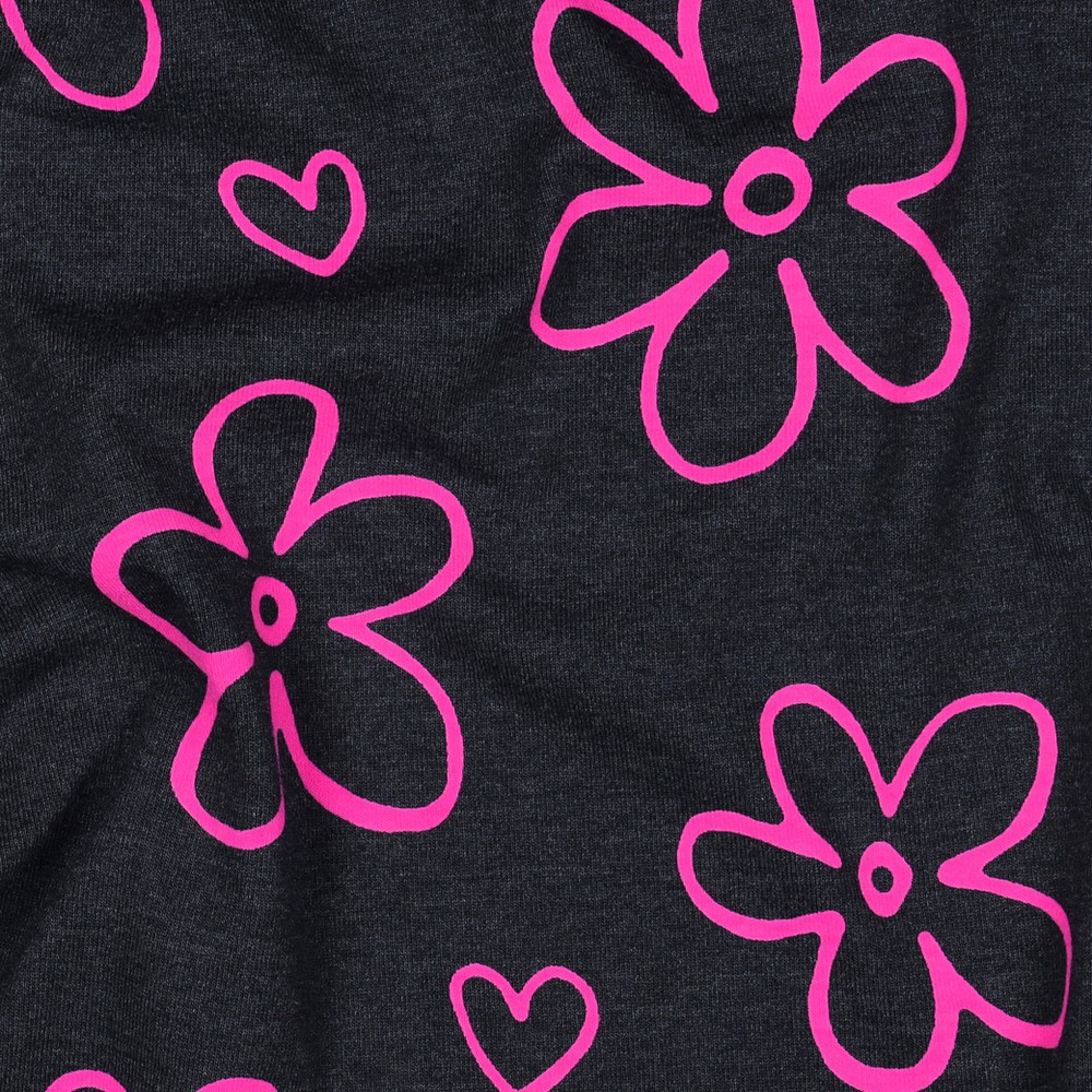 Neon Pink Floral on Navy Melange Cotton Lycra