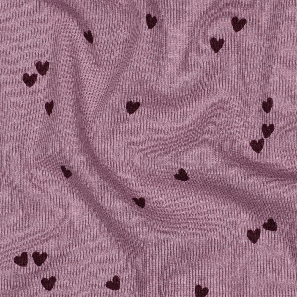Scattered Hearts on Mauve Cotton Lycra Rib Knit