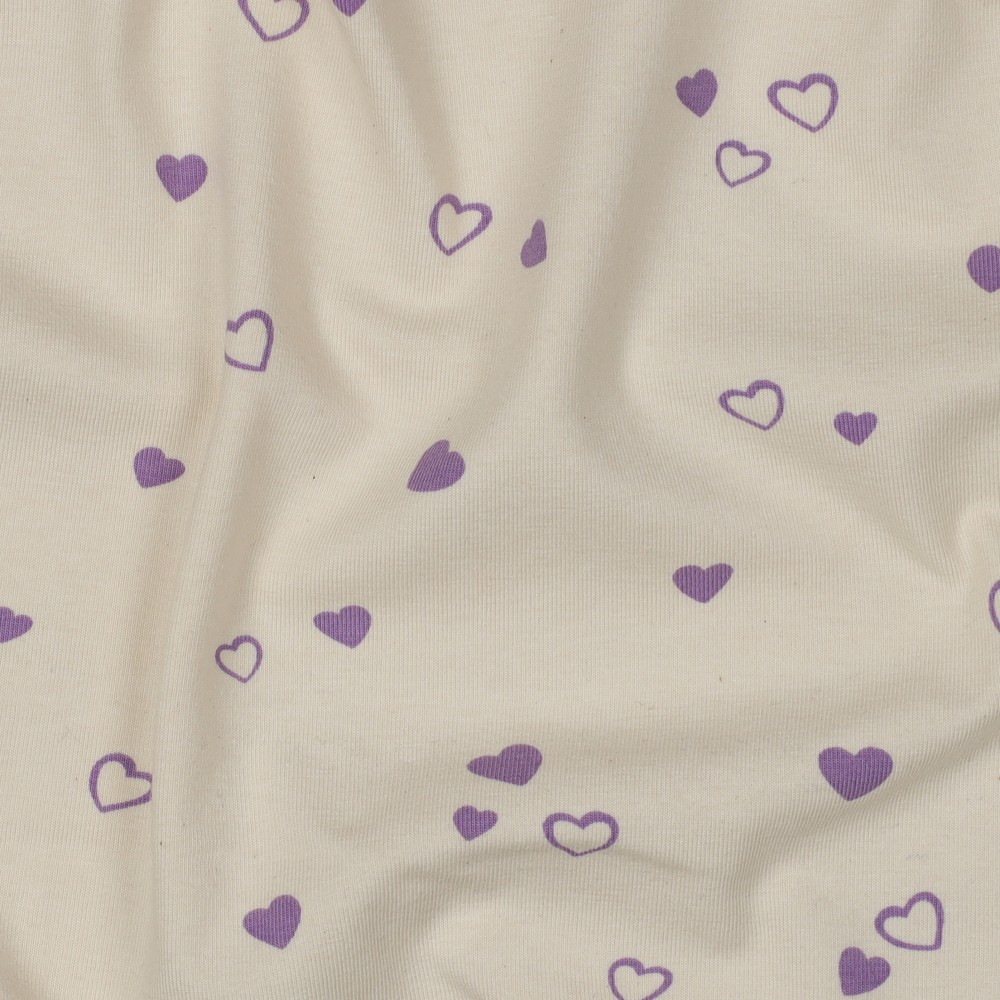 Purple Hearts on Natural Organic Cotton Lycra Knit
