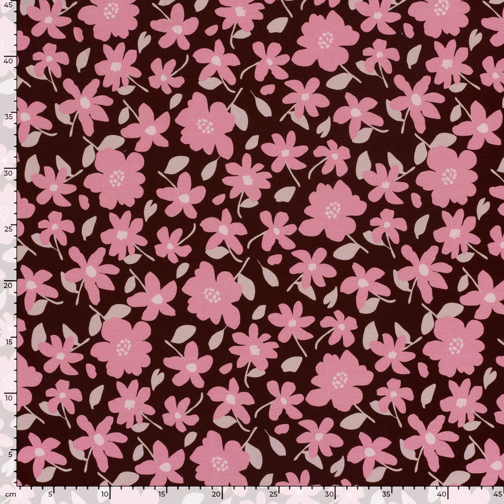 Pink Floral on Burgundy French Terry