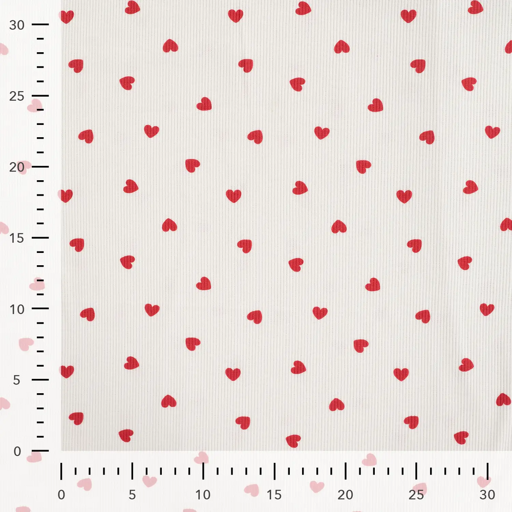 Red Hearts on Ivory Rib Knit