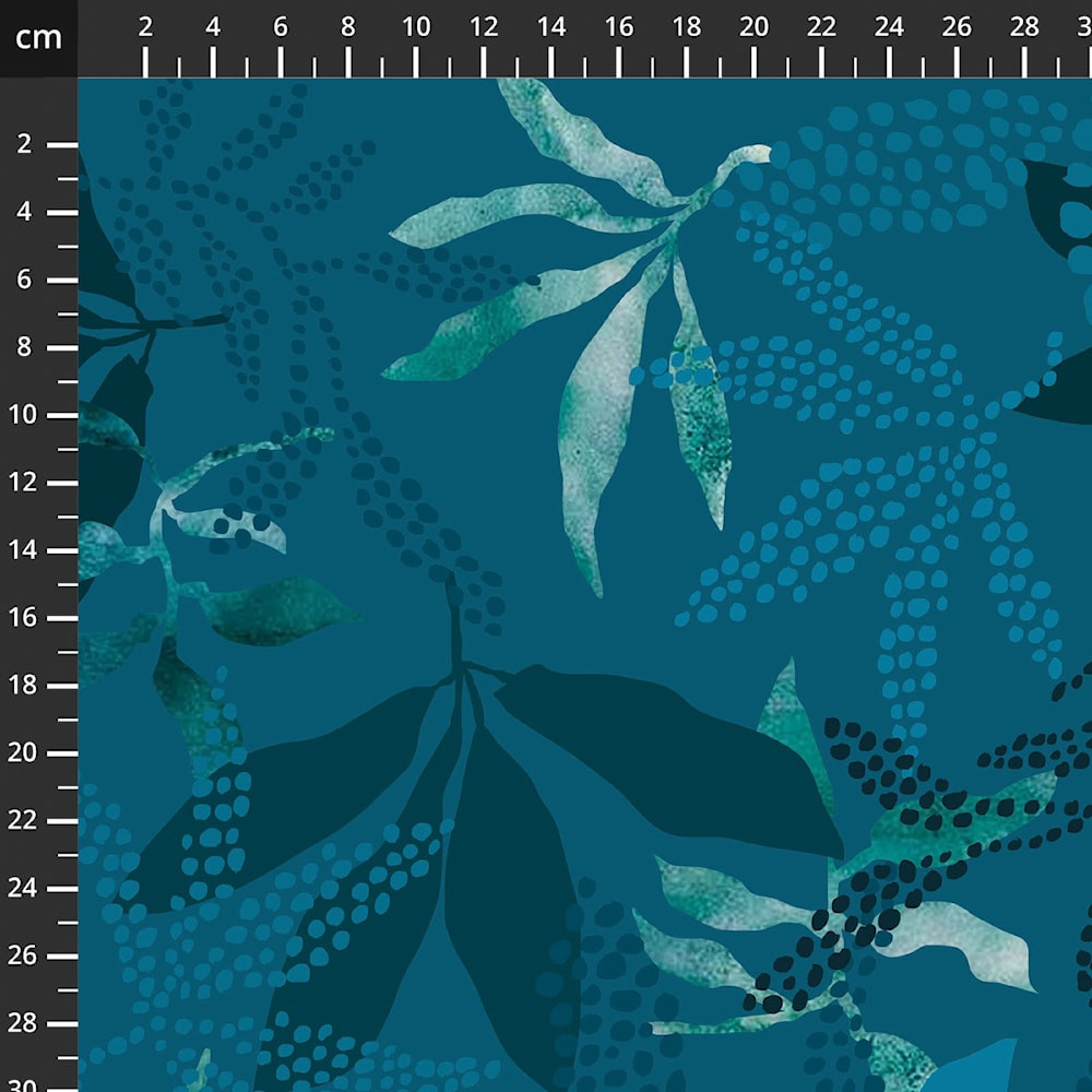 Stof Fabrics Leaves on Dark Teal Cotton Lycra Knit