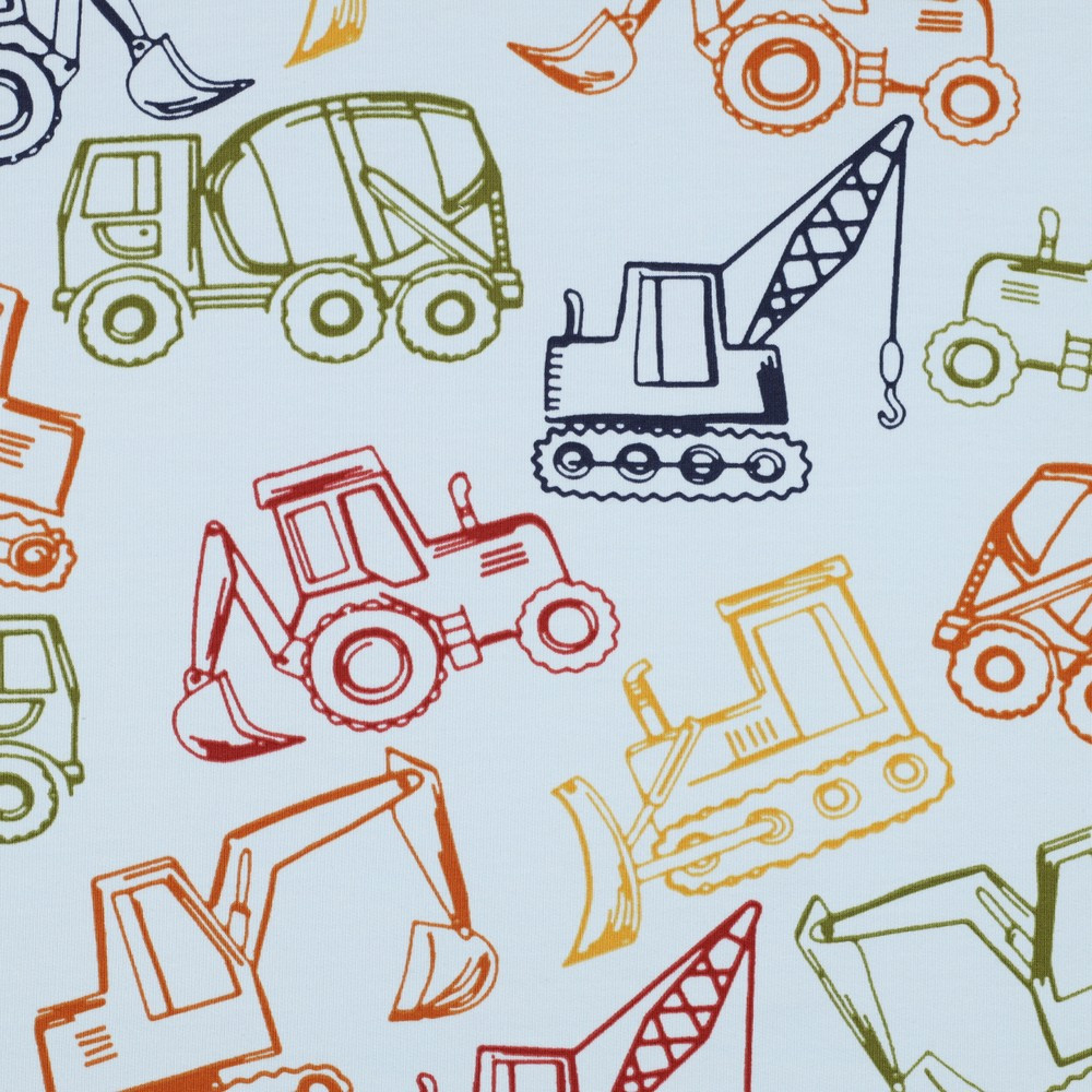 Large Scale Contruction Trucks on Light Blue French Terry