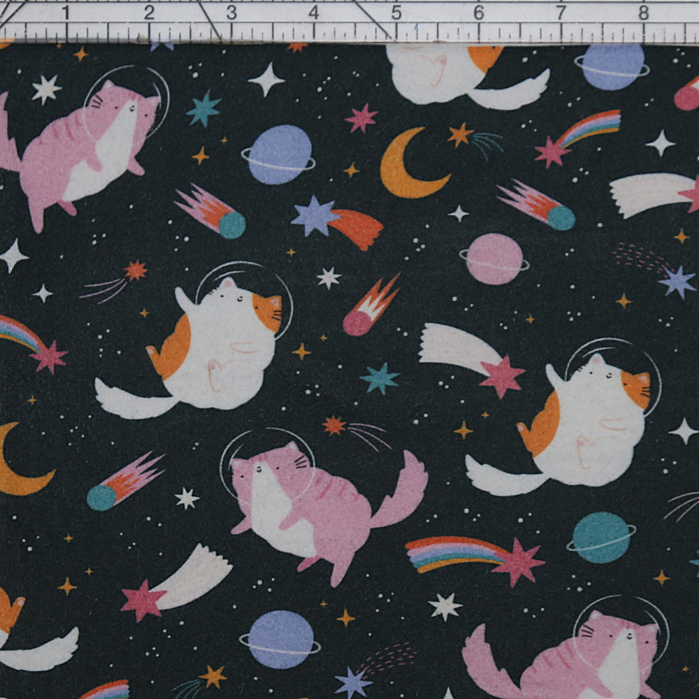 Custom Space Cats on Charcoal Cotton Lycra Knit