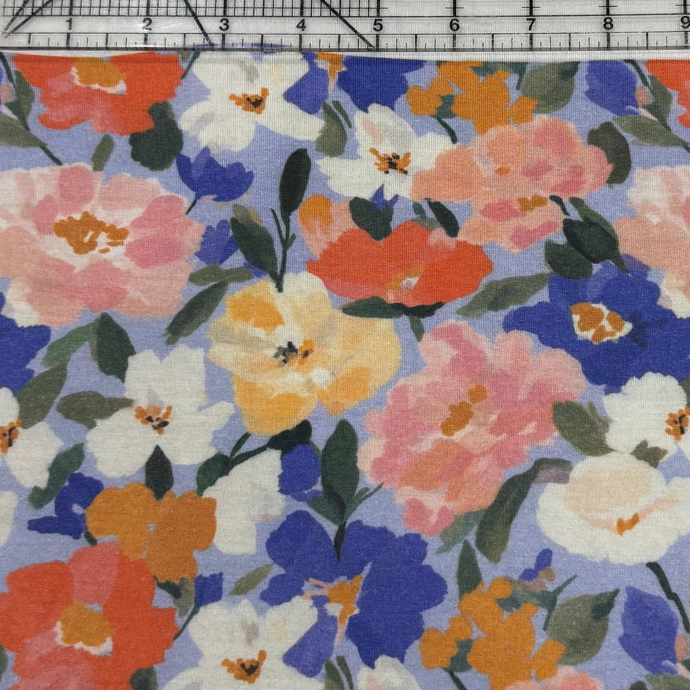Custom Dreamy Floral on Blue Bamboo Lycra Knit
