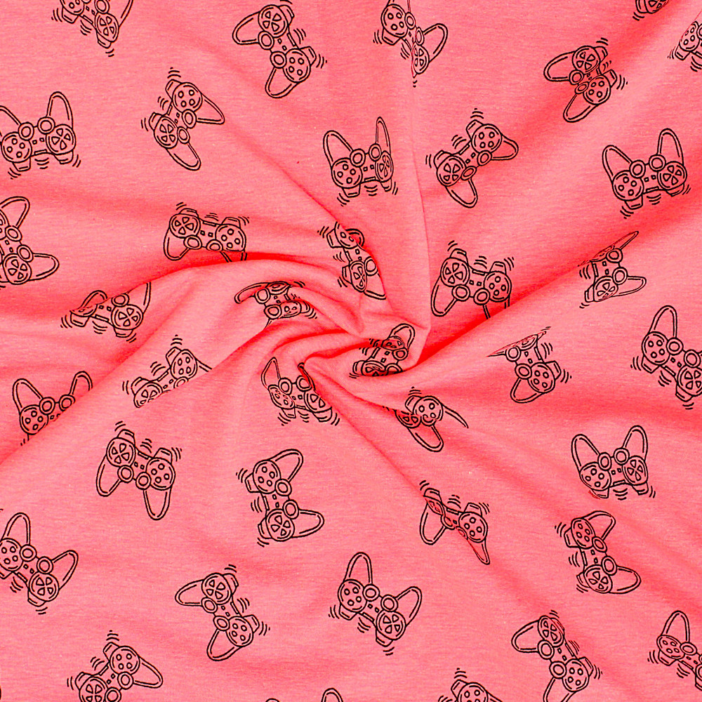 Video Game Controllers on Pink Melange French Terry