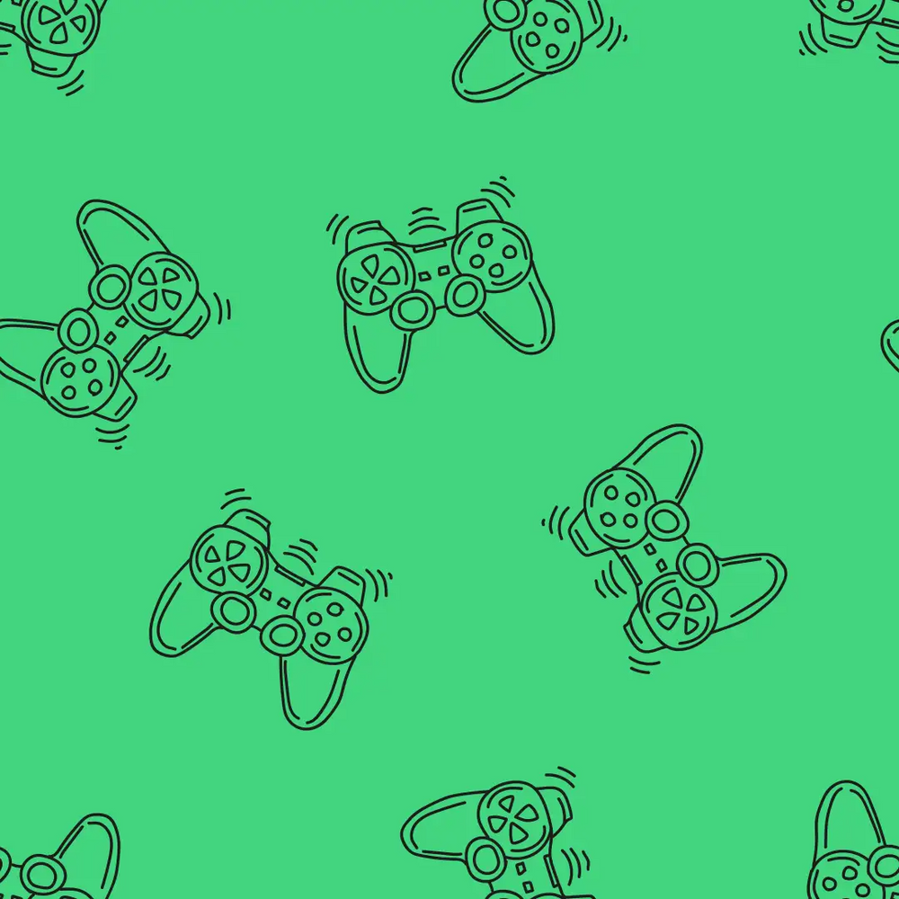 Video Game Controllers on Lime Green Melange French Terry