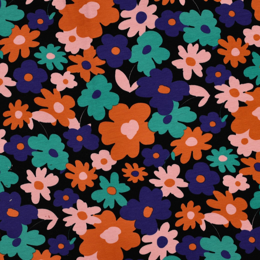 Orange & Purple Floral Sweatshirt Fleece