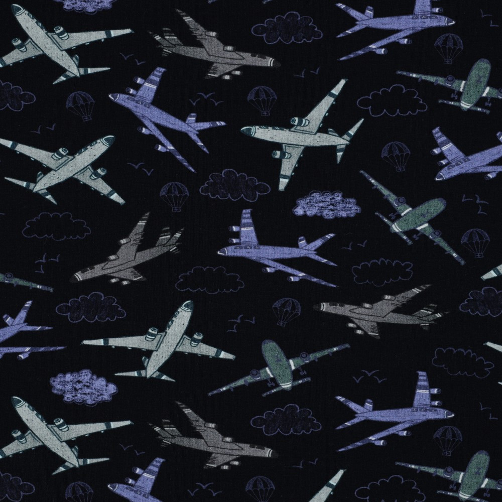 Airplanes on Navy Cotton Lycra