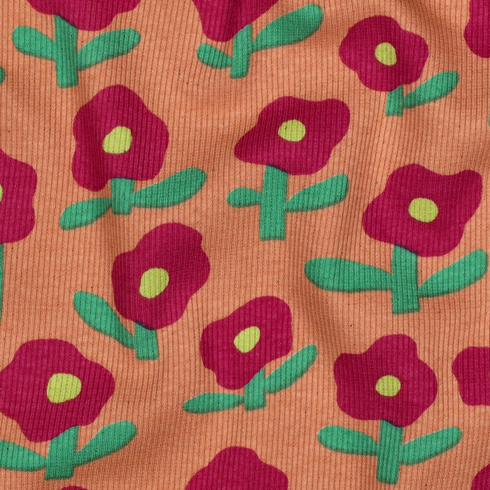 Fun Floral on Peach Organic Rib Knit