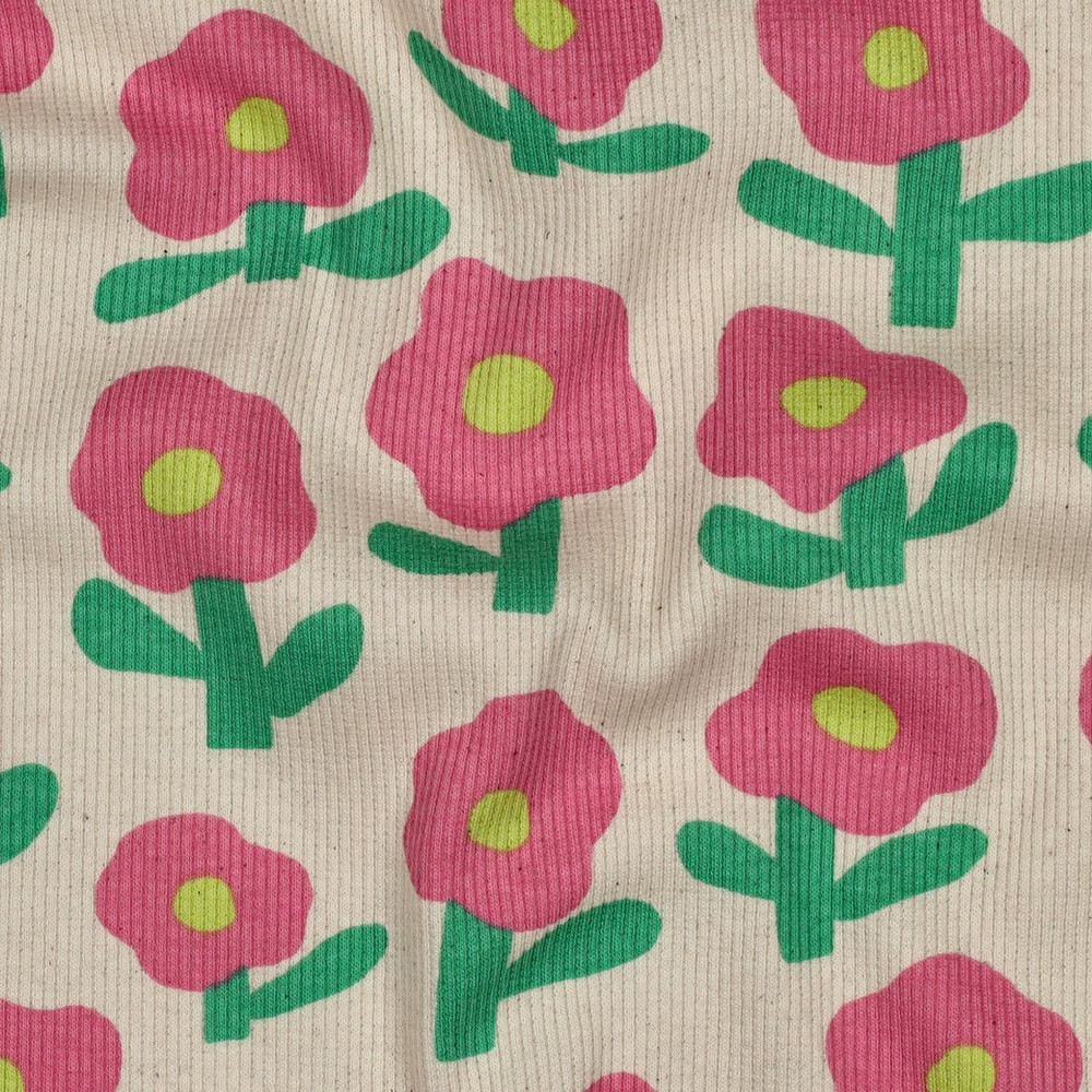 Fun Floral on Natural Organic Rib Knit