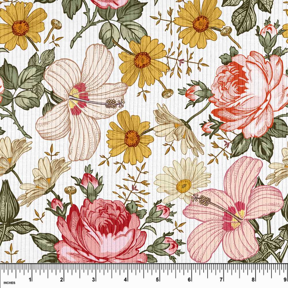Custom Vintage Floral on Ivory Rib Knit