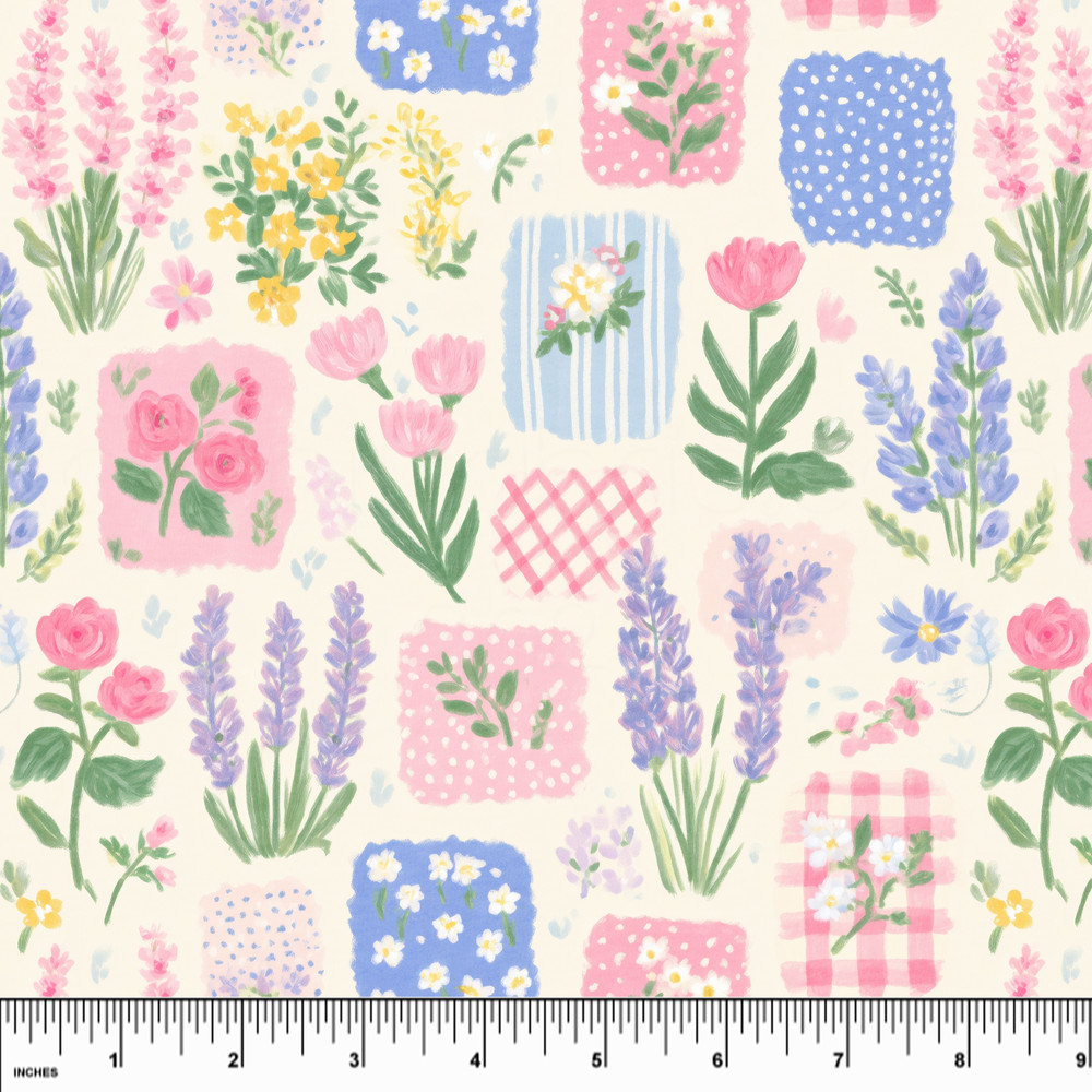 Custom Lavender Garden Patchwork Tri-Blend Cotton Lycra