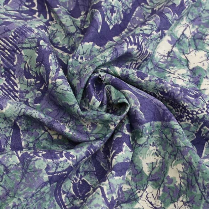 Purple & Green Floral Vines Cotton Linen