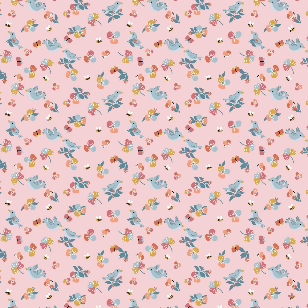 Sweet Birds on Pink Poplin