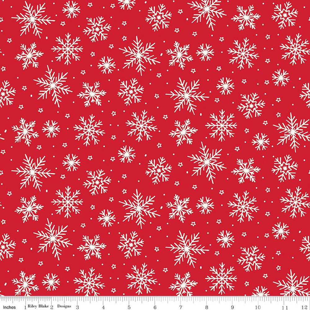 Riley Blake The North Pole Snowflakes Tomato Flannel