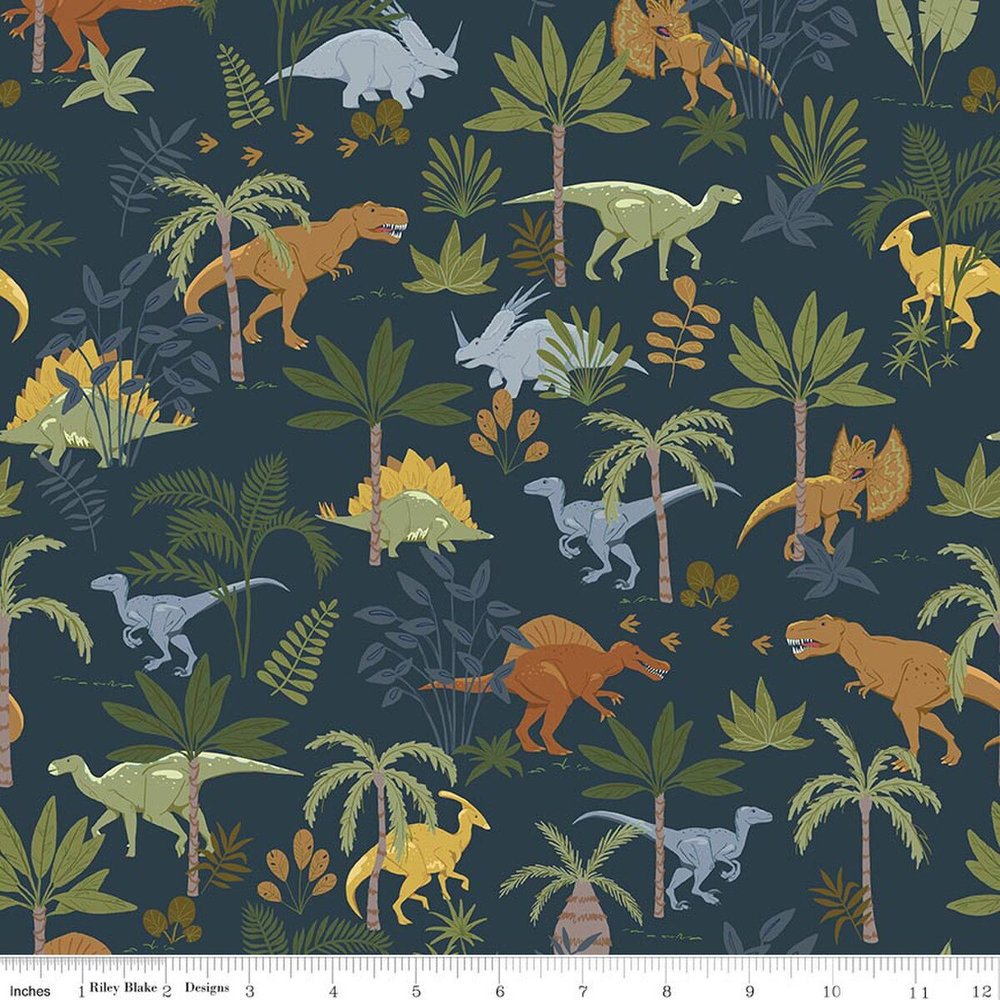 Riley Blake Cretaceous Jungle Dinos Navy Flannel