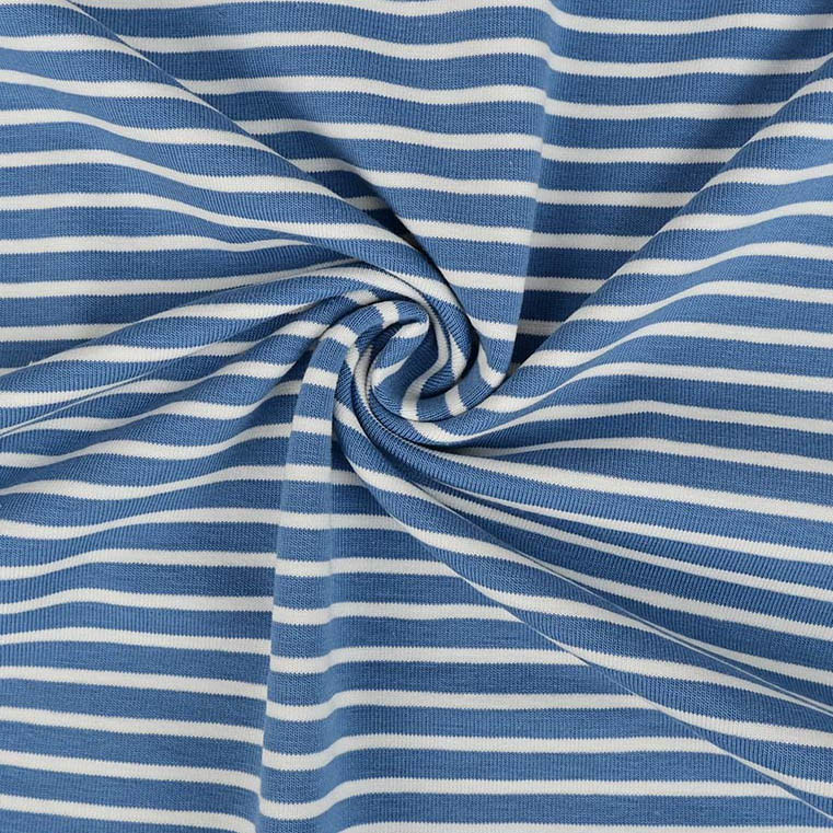 Yarn Dyed White Stripes on Blue Cotton Lycra