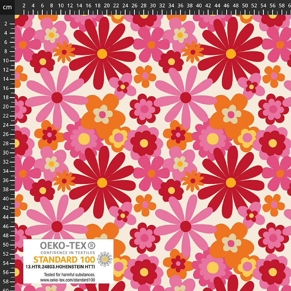 Stof Fabrics Pink & Orange Daisy Cotton Lycra Knit