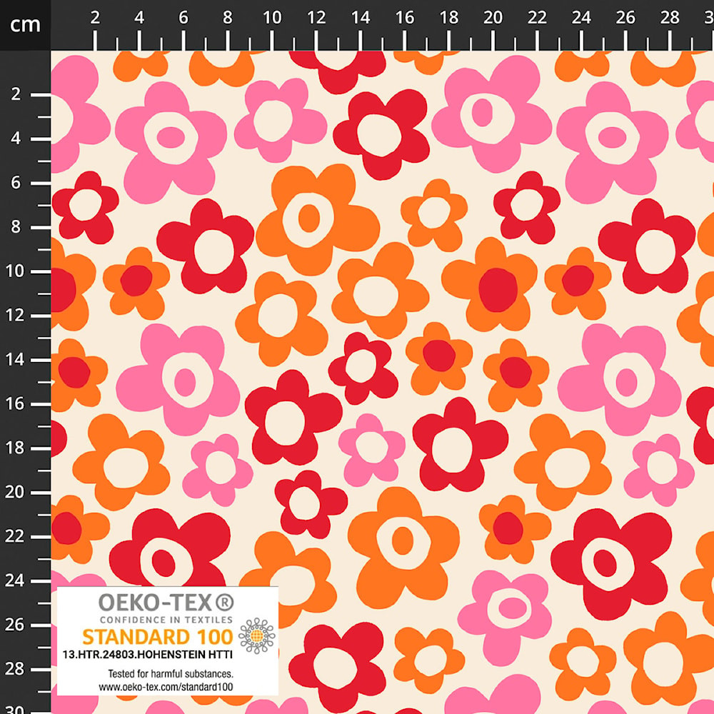 Stof Fabrics Pink & Orange Retro Floral Cotton Lycra Knit
