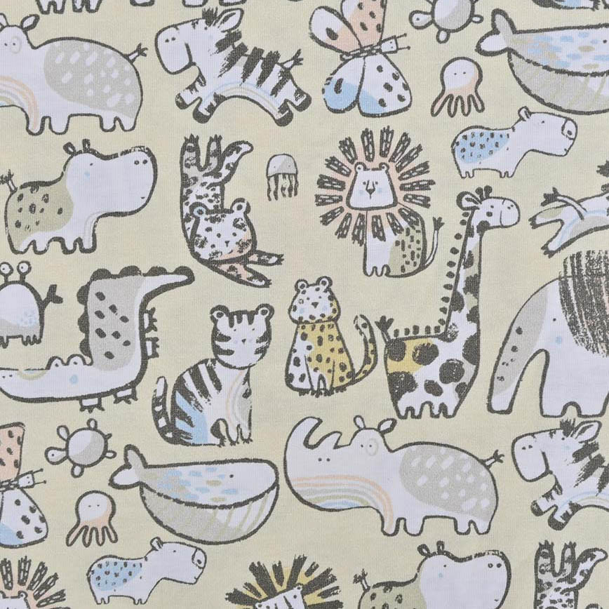 Animal Safari on Cream Cotton Lycra