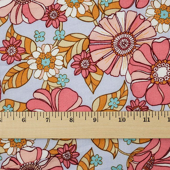 Retro Pink Floral Rayon Challis