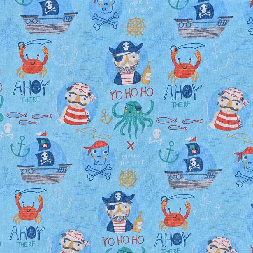 Pirates on Blue Poplin