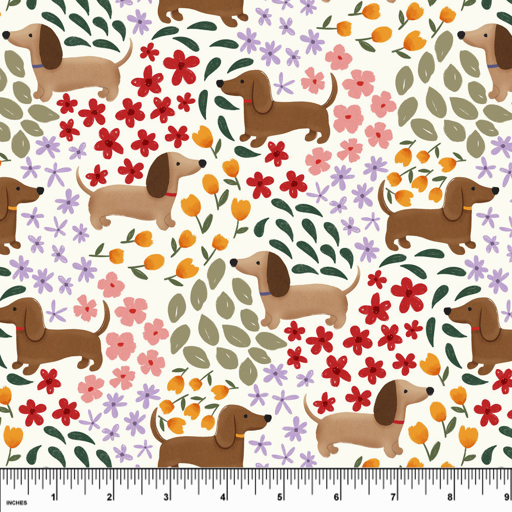 Custom Dachshund Floral Organic Cotton Lycra Knit