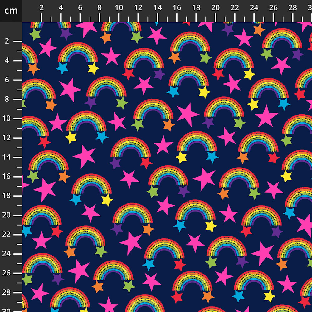 Stof Fabrics Rainbows & Stars on Blue French Terry