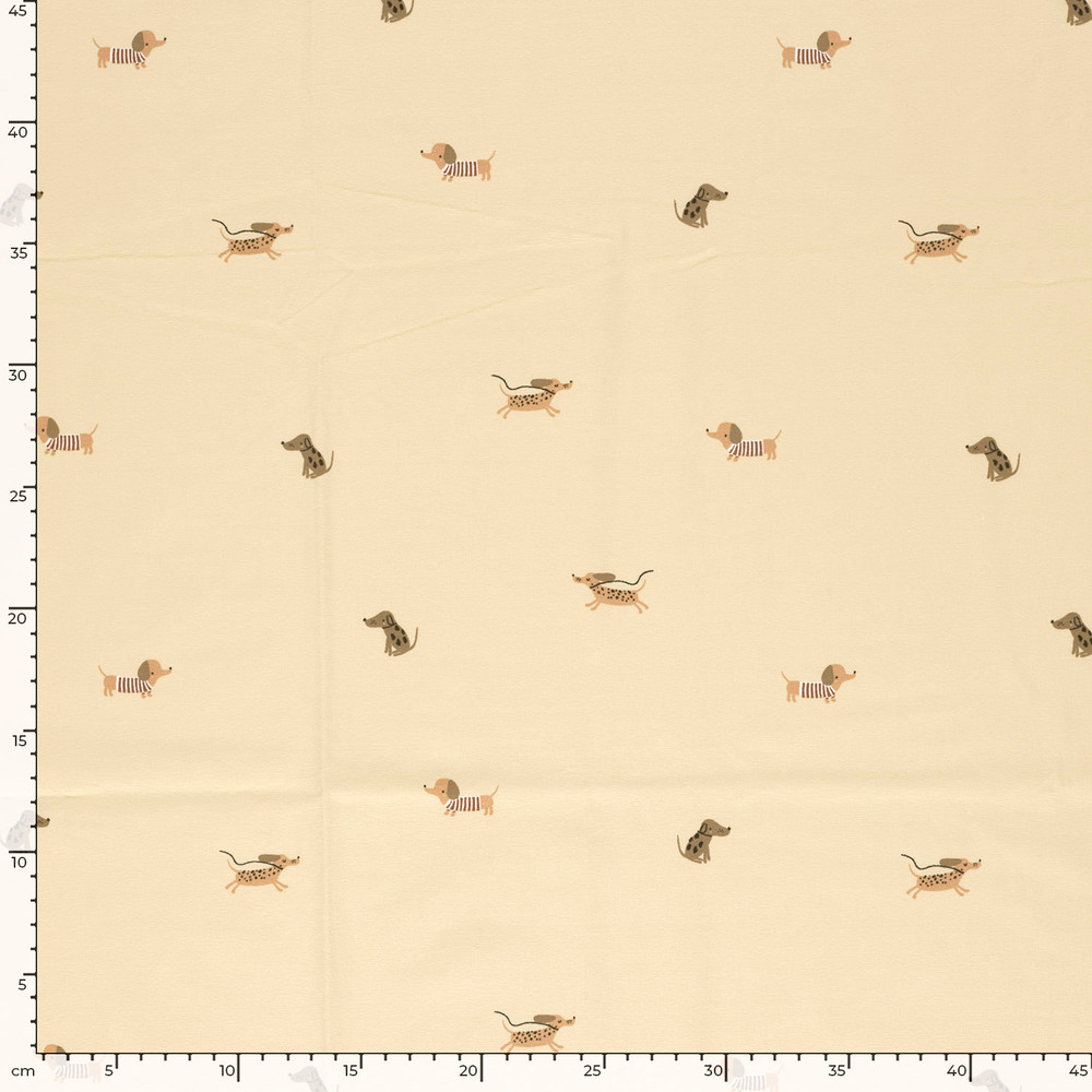 Mini Dogs on Cream Cotton Lycra Knit