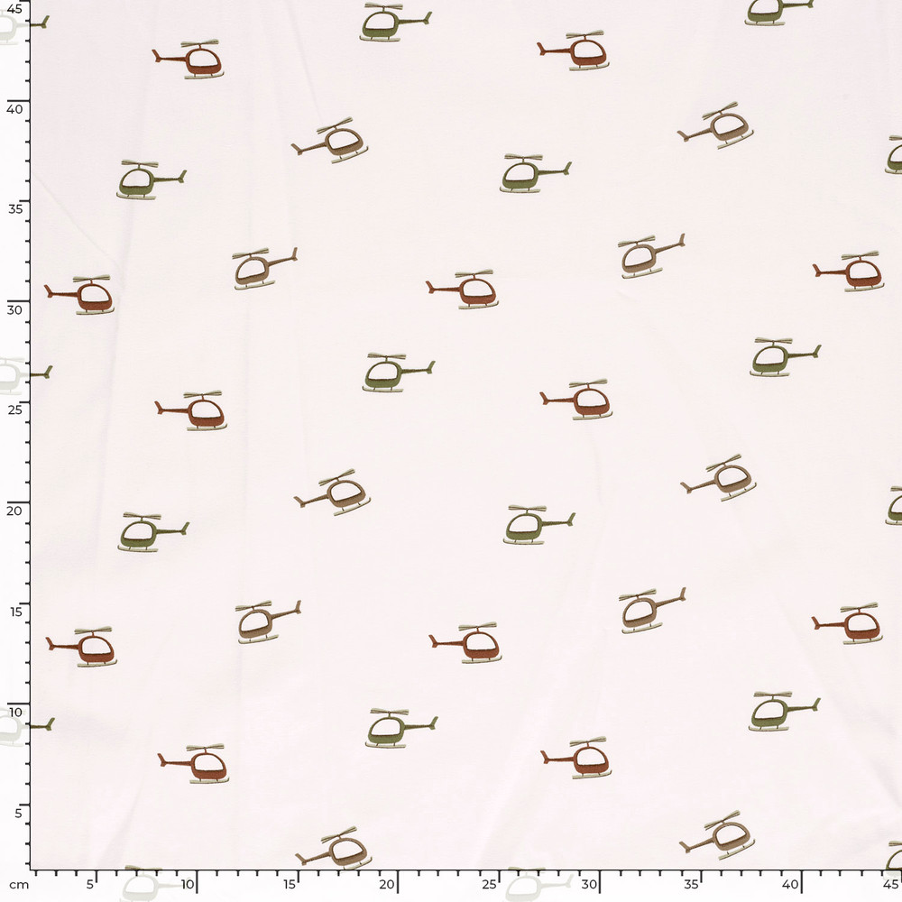 Helicopters on Ivory Cotton Lycra Knit