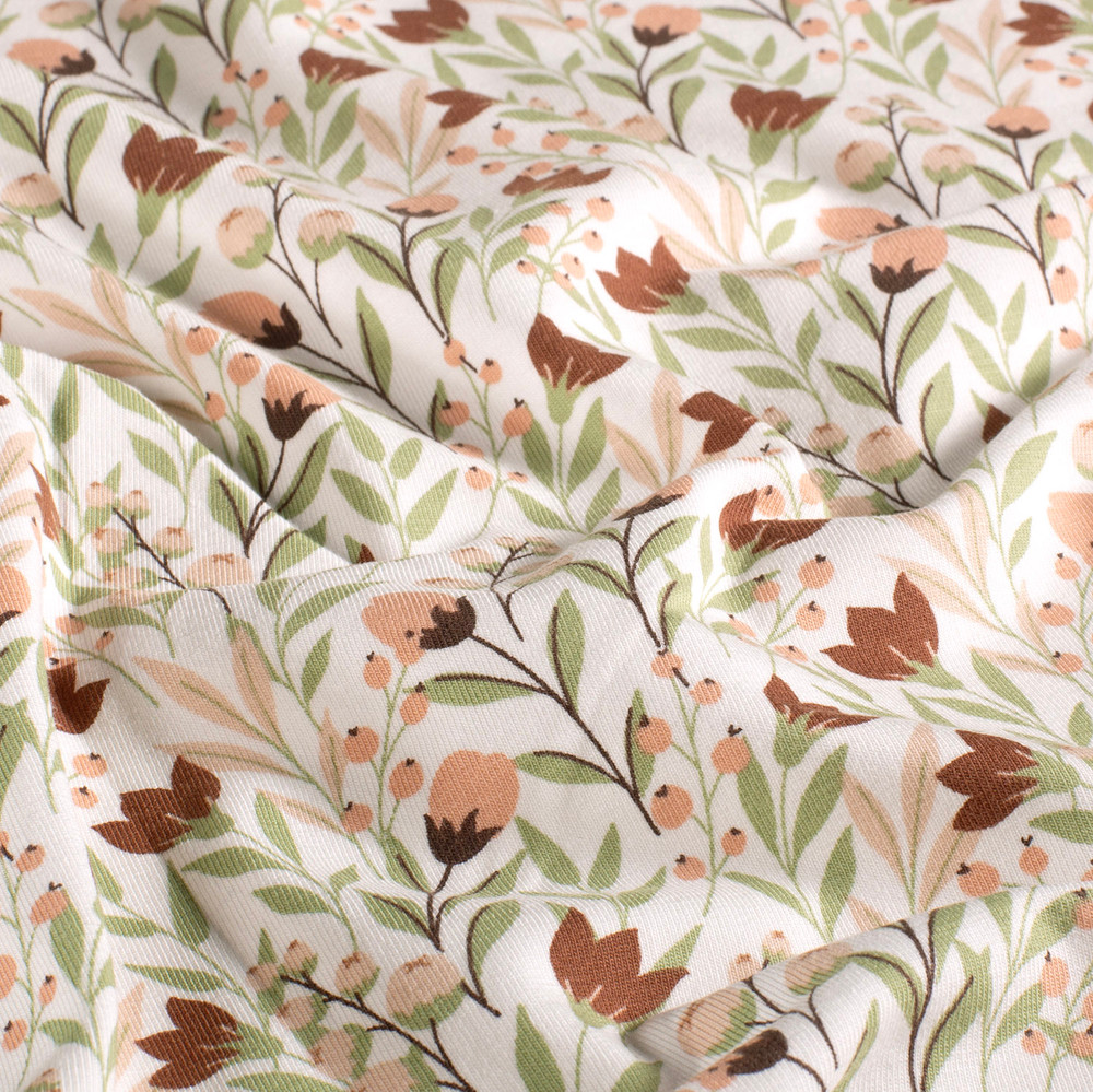 Peach & Olive Floral Cotton Lycra Knit