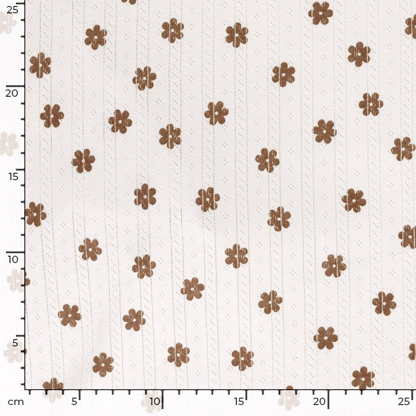 Brick Floral on Ivory Pointelle Rib Knit