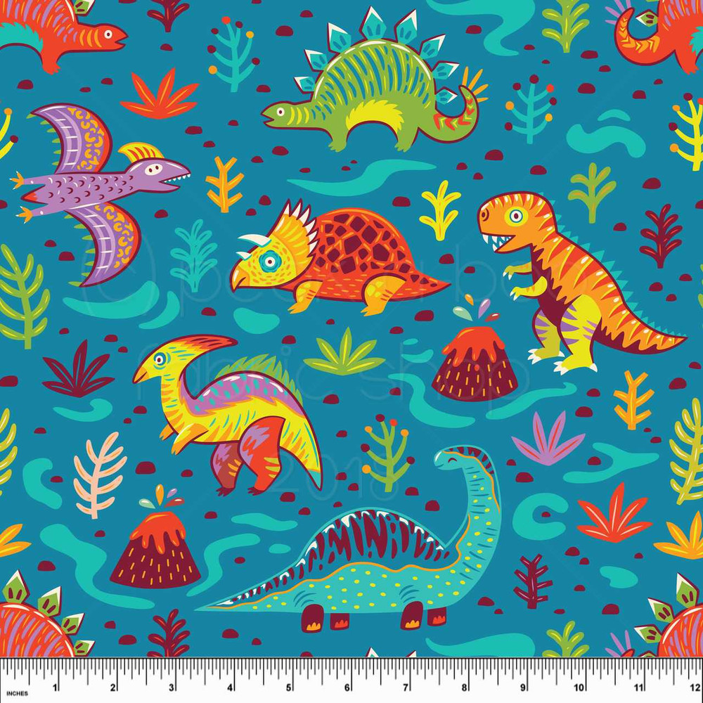 Custom Bright Dinosaurs Cotton Lycra