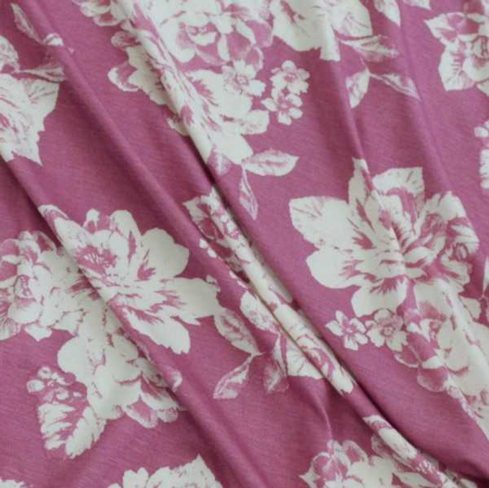 Pink and Ivory Roses Rayon Jersey Knit