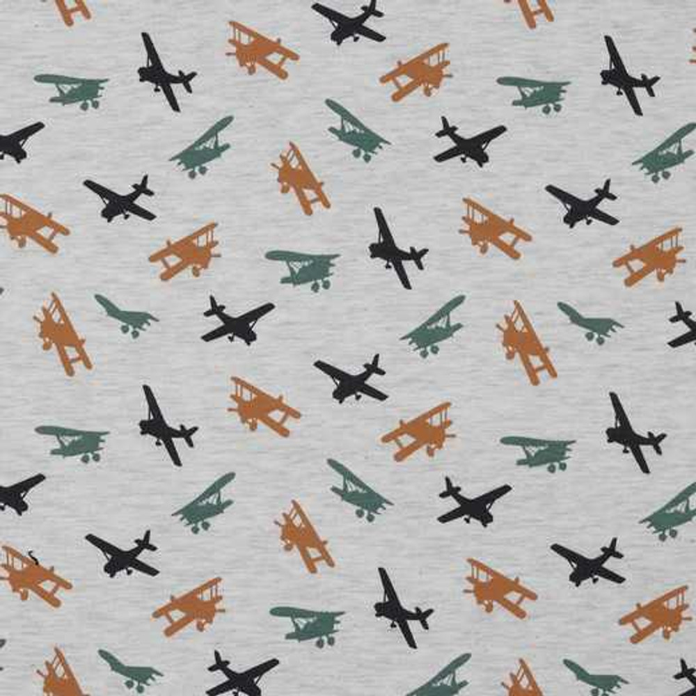 Airplanes on Gray Melange Knit