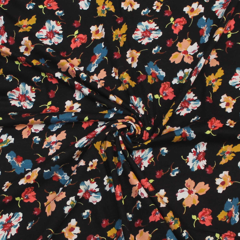 Multi Floral on Black T-Shirt Knit