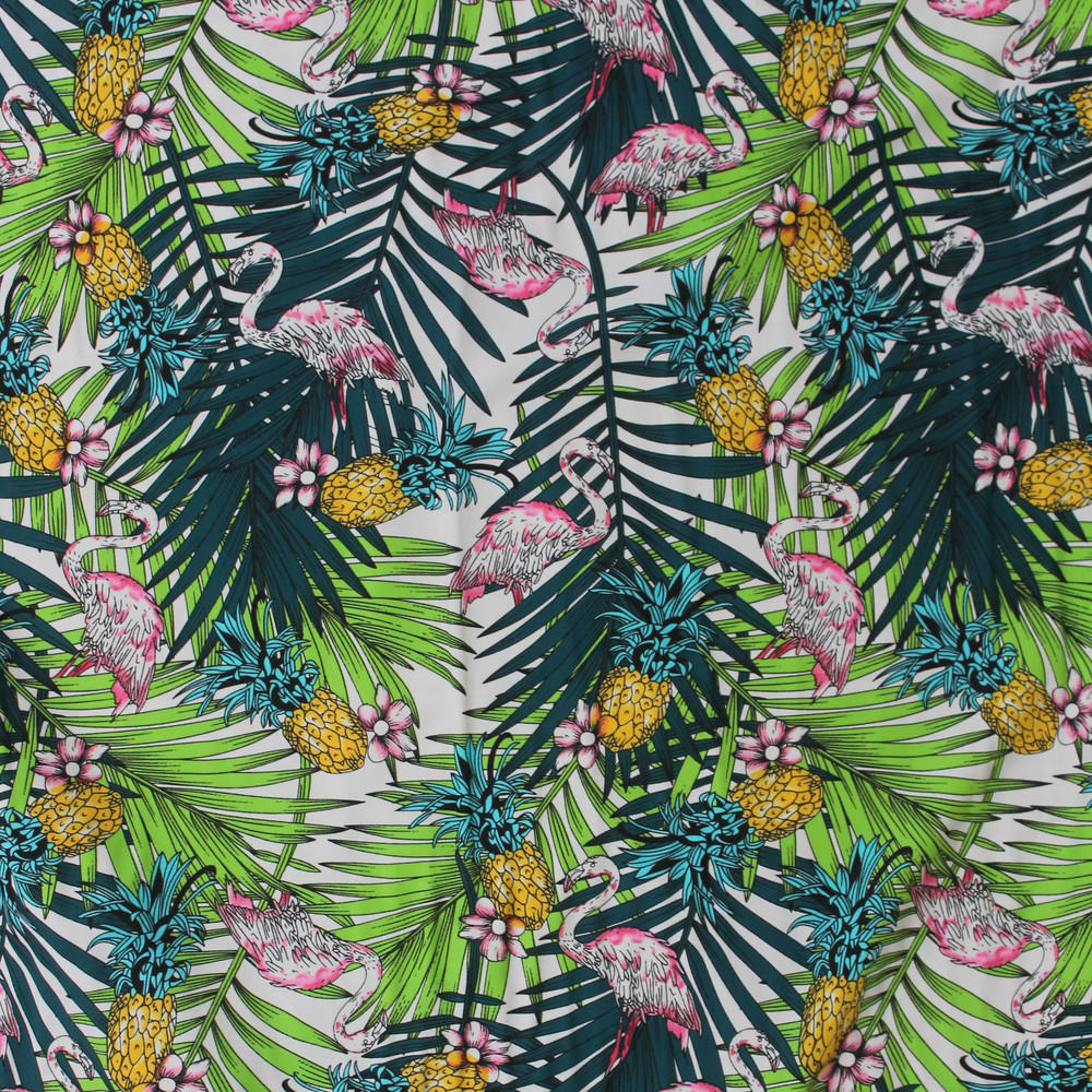 Tropical Pineapples and Flamingos Swim